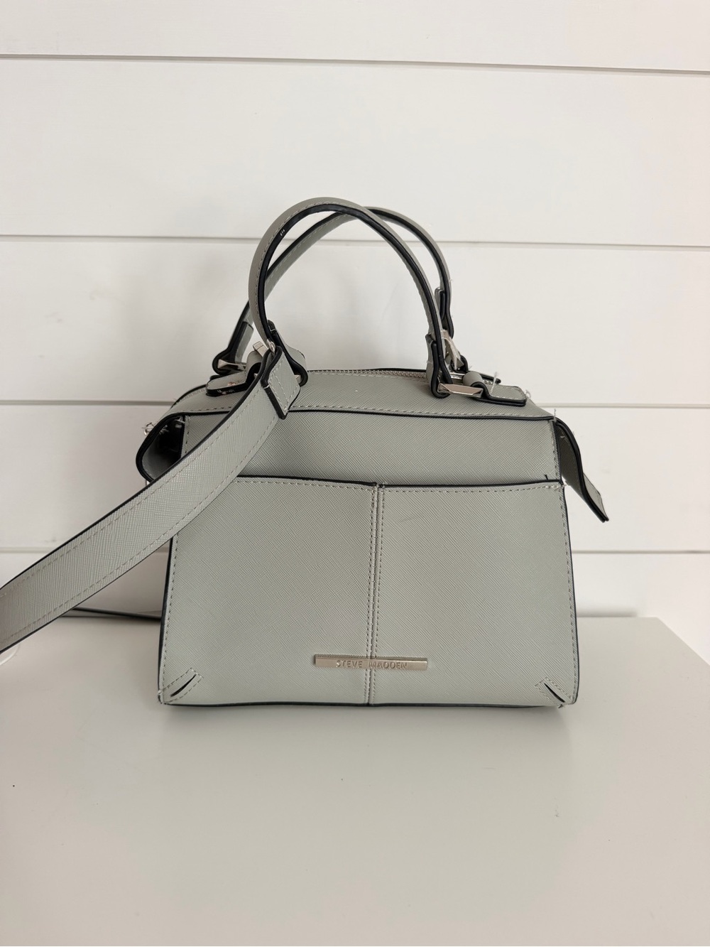 Steve Madden Light Gray Structured Crossbody Satchel